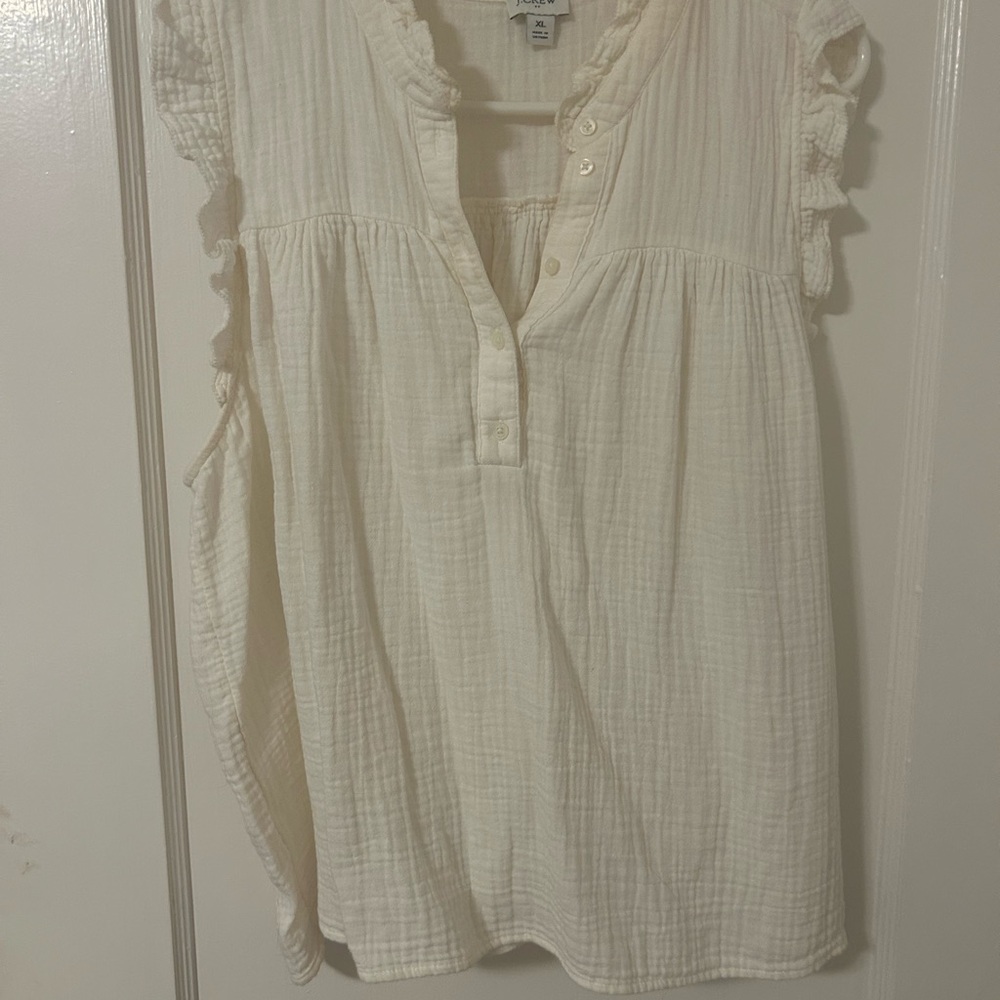 J. Crew Factory Ivory Ruffle Sleeveless Gauze Blouse